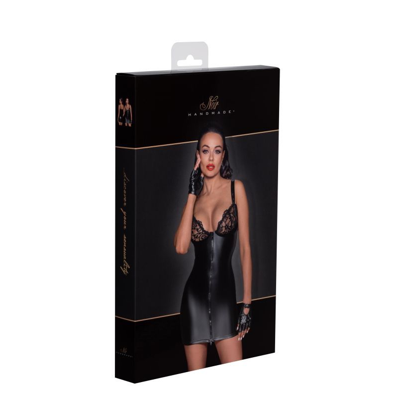 Power Wetlook Mini Dress w Lace Chest & Two Way Zipper
