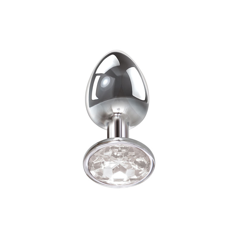 Adam & Eve Clear Gem Anal Plug - Large - Metallic 9.5 cm Large Butt Plug with Clear Gem Base