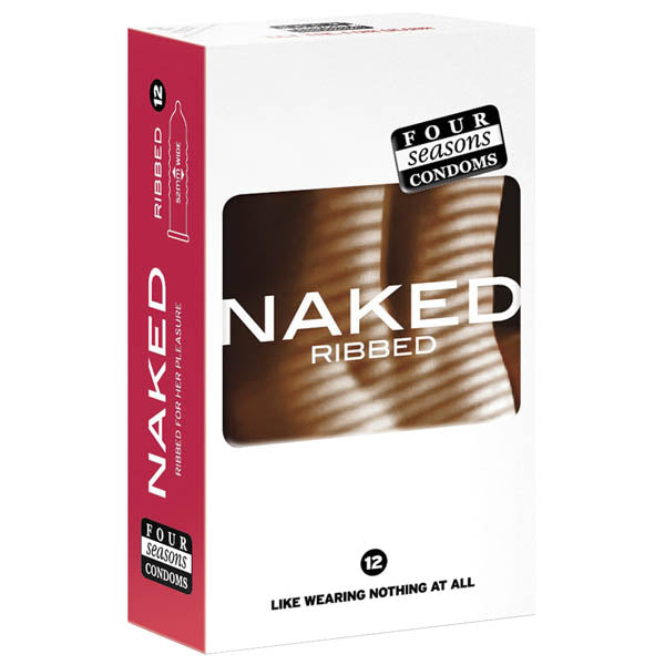 Four Seasons Naked Ribbed - Ultra Thin Ribbed & Lubed Condoms - 12 Pack