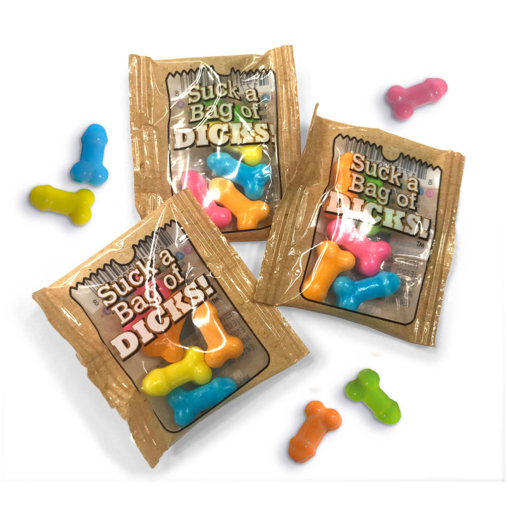 Suck A Bag Of Dicks Counter Display - Fruit Flavoured Lollies - Counter Display of 100 Party Packs