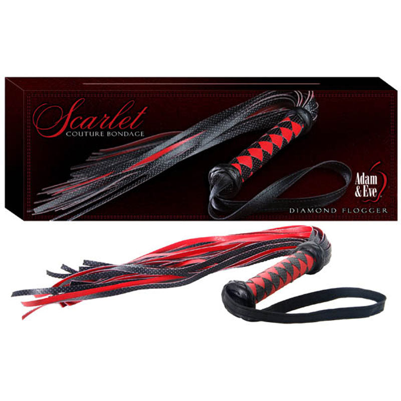Adam & Eve Scarlet Couture Diamond Flogger - Red/Black Whip