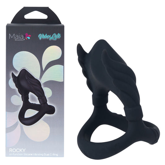 Maia ROCKY - Black - Black USB Rechargeable Vibrating Cock & Balls Ring