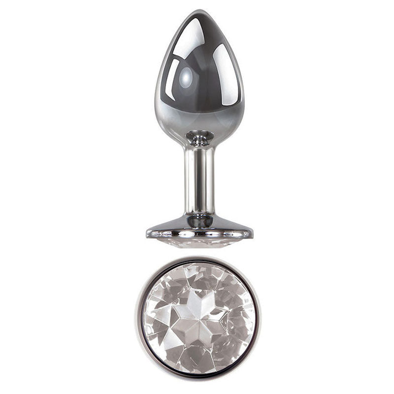 Adam & Eve Clear Gem Anal Plug - Medium - Metallic 8.2 cm Medium Butt Plug with Clear Gem Base