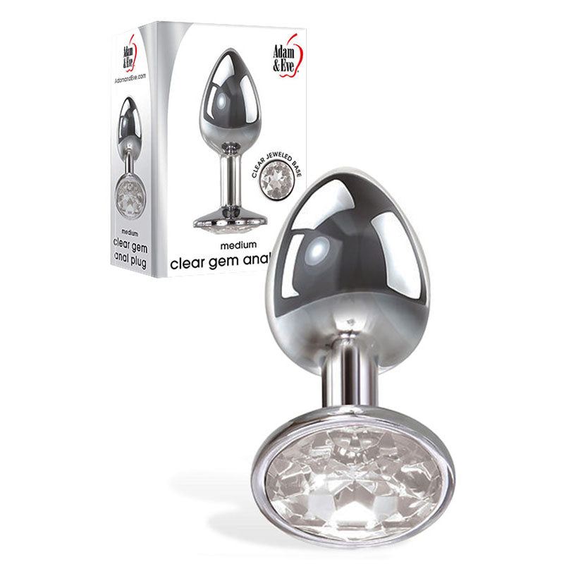 Adam & Eve Clear Gem Anal Plug - Medium - Metallic 8.2 cm Medium Butt Plug with Clear Gem Base
