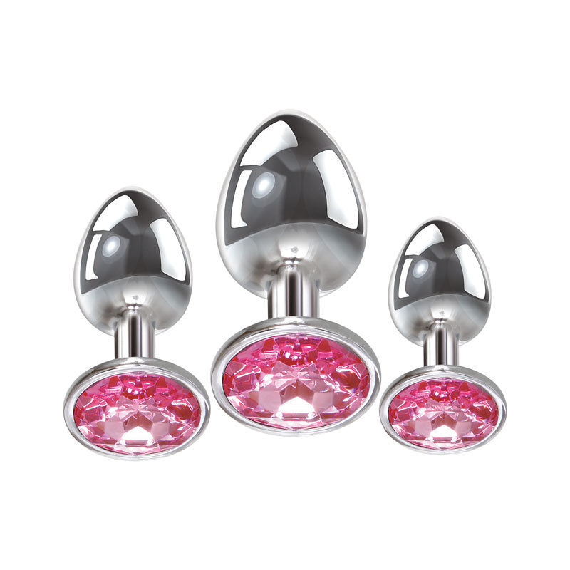 Adam & Eve Pink Gem Anal Plug Set - Metallic Butt Plugs with Gems - Set of 3 Sizes