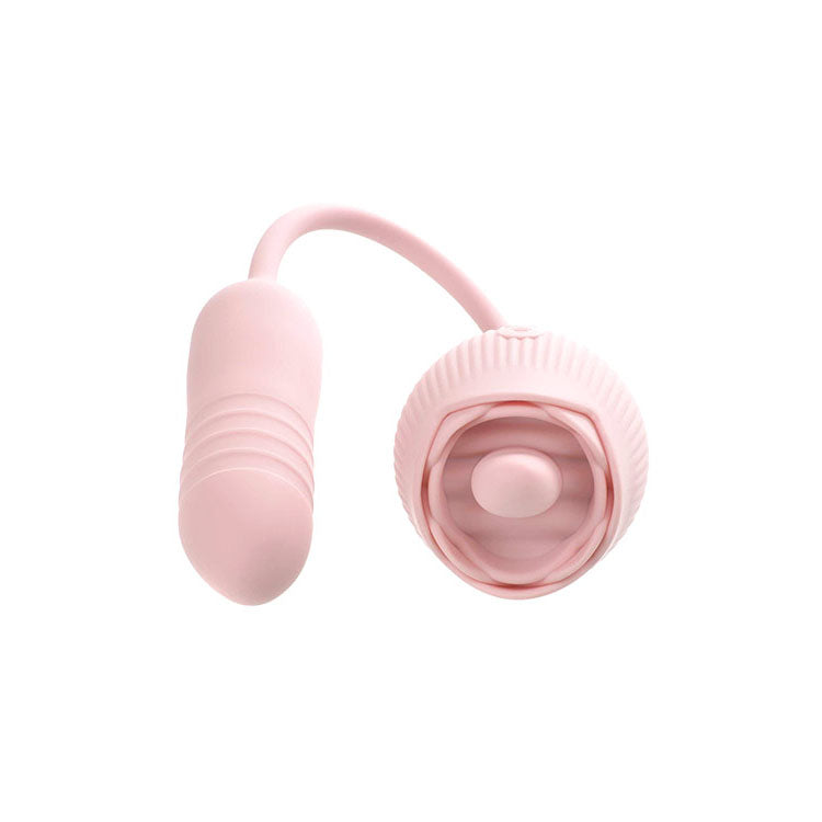 Adam & Eve THRUST & TICKLE Rose Vibrator - Pink USB Rechargeable Flickering Rose Stimulator with Thrusting Bullet