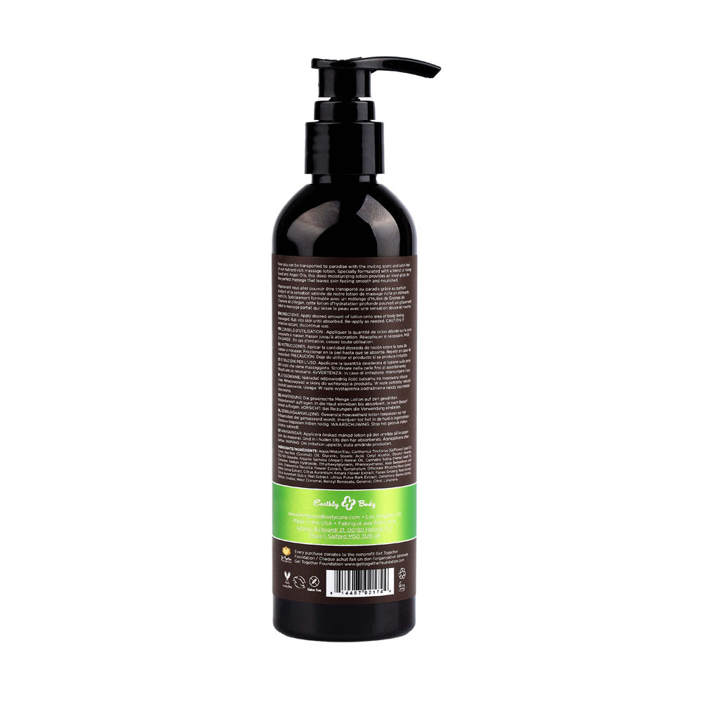 Hemp Seed Massage Lotion - Naked In The Woods (White Tea & Ginger) Scented - 237 ml Bottle