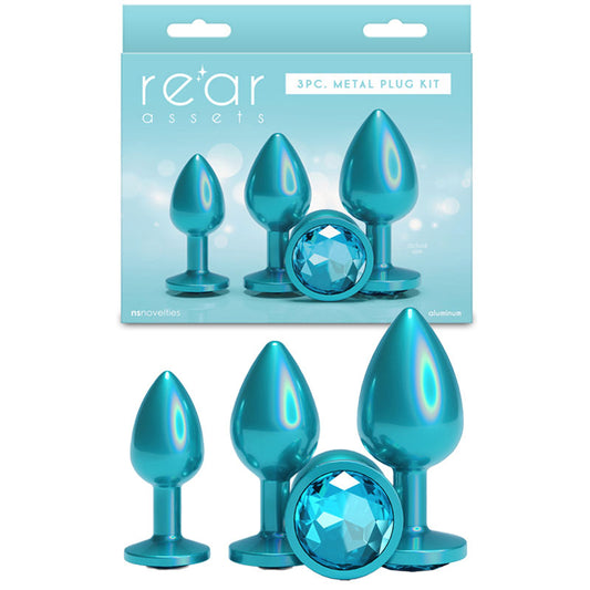 Rear Assets Trainer Kit - Iridescent Teal - Iridescent Teal Metallic Butt Plugs - Set of 3 Sizes