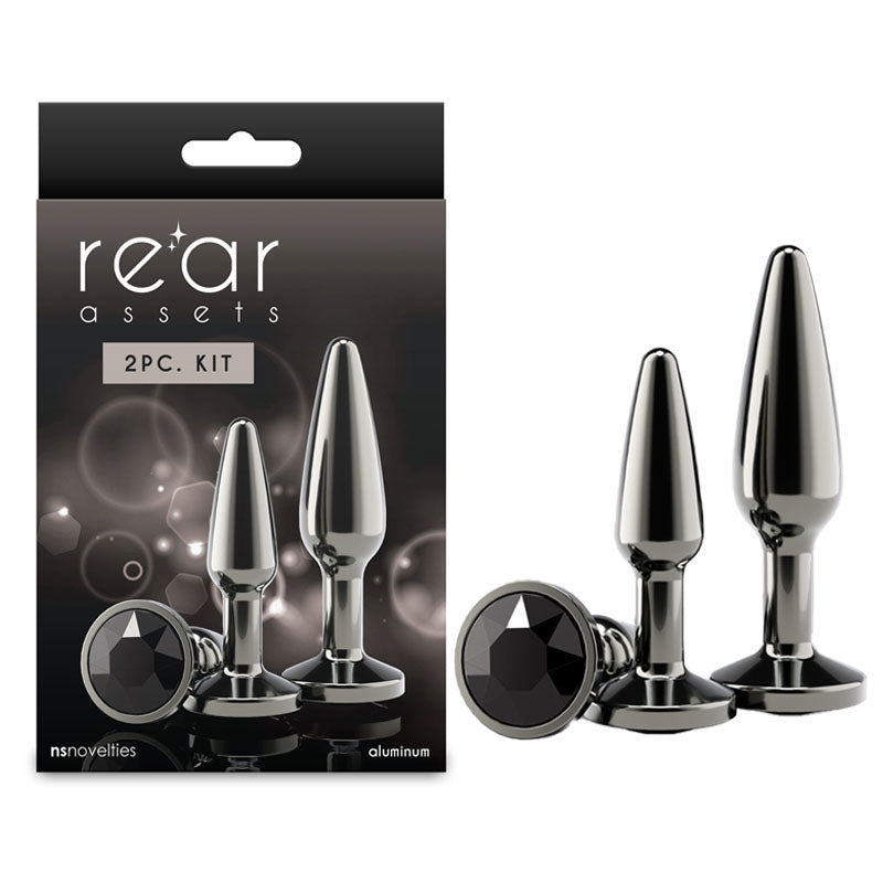 Rear Assets Tapered Trainer Kit - Gunmetal - Gunmetal Grey Metal Butt Plugs - Set of 2 Sizes