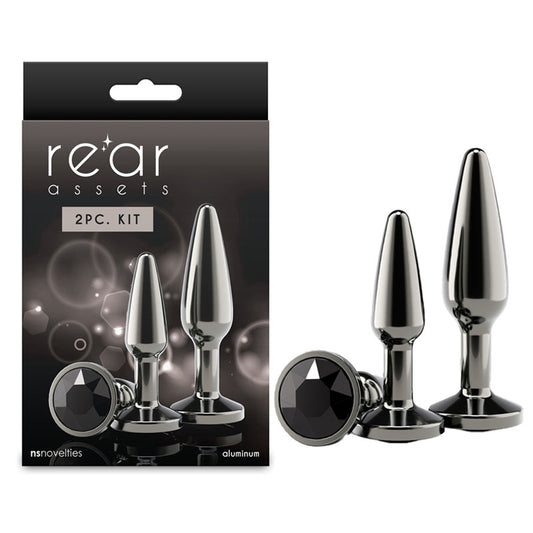 Rear Assets Tapered Trainer Kit - Gunmetal - Gunmetal Grey Metal Butt Plugs - Set of 2 Sizes