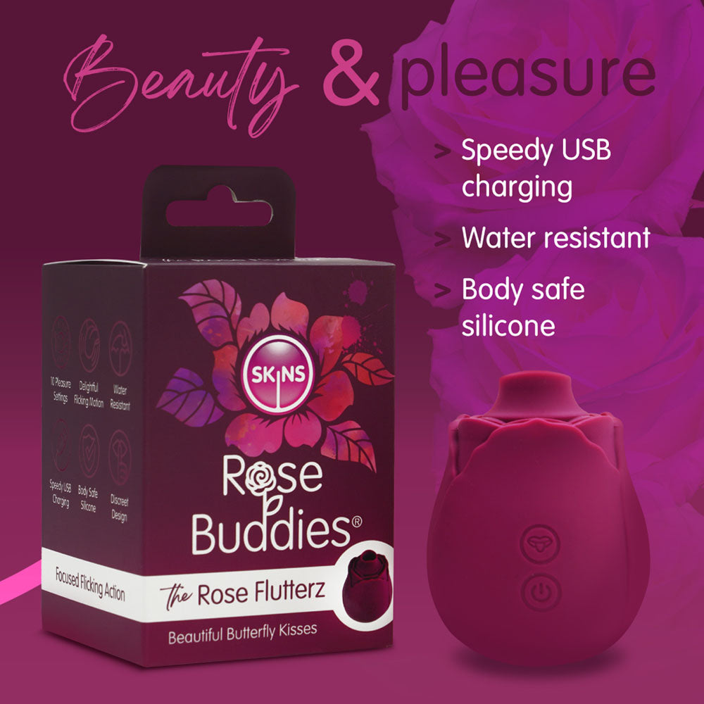 Skins Rose Buddies - The Rose Flutterz - Purple USB Rechargeable Flicking Rose Stimulator