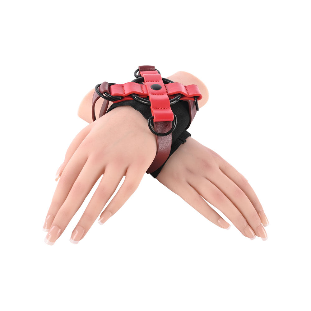 S&M Exs & Ohs Cross Cuffs - Red/Black Restraints