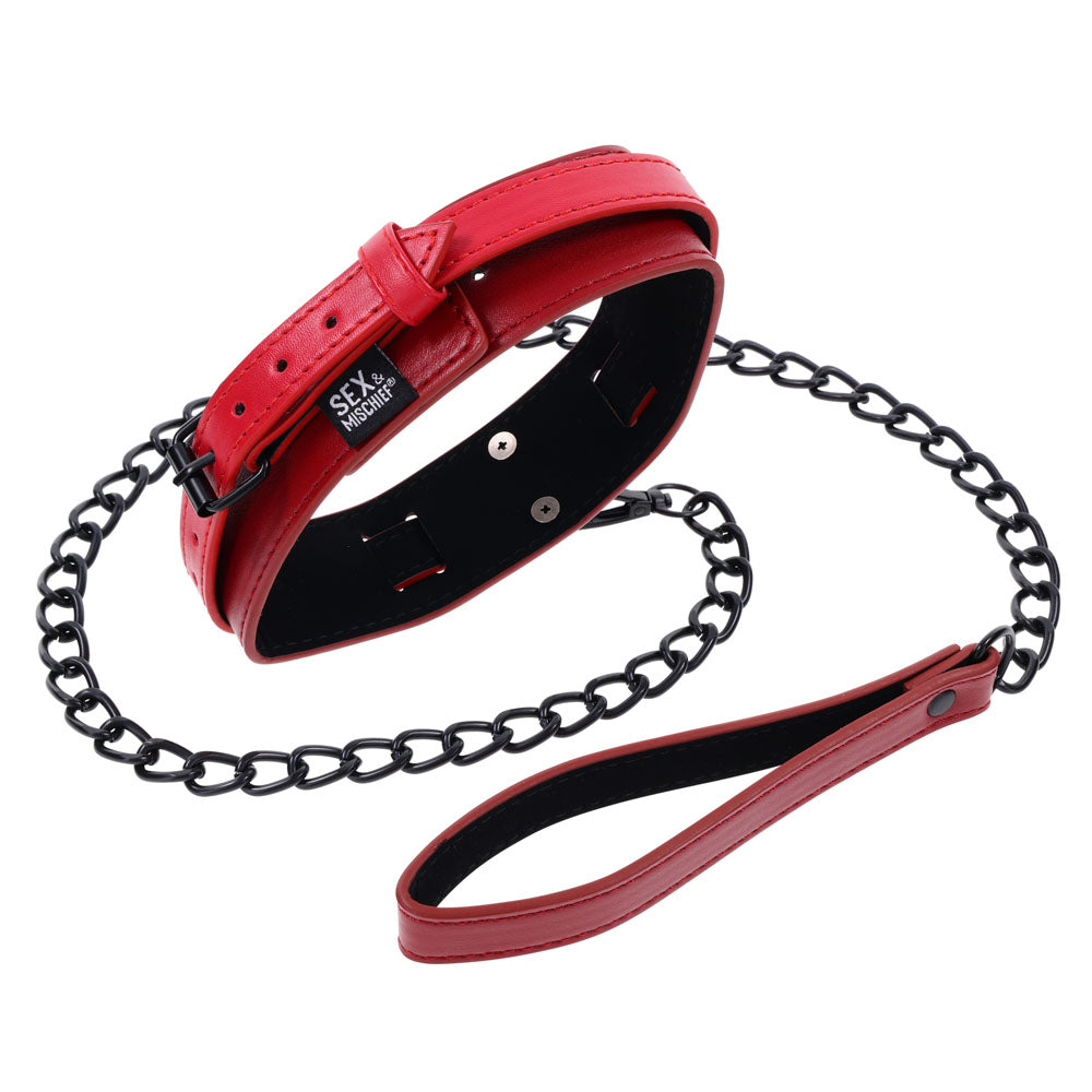 S&M Exs & Ohs Collar and Leash - Red Neck Restraint